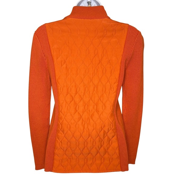 J.McLaughlin Womens Orange Quilted Silk Ribbed Knit Jacket Sz XS Old Money Chic - Picture 2 of 11